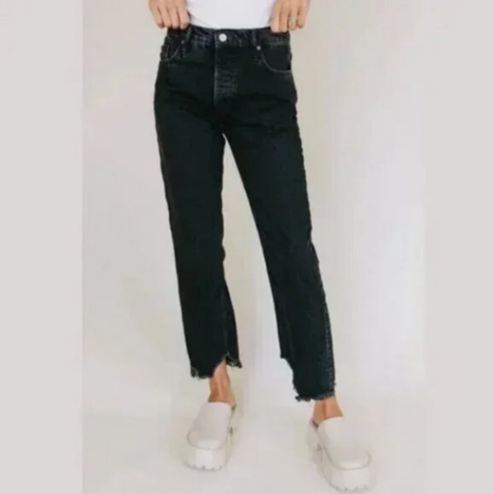 WE THE FREE Jeans High Rise Baggy Grunge Charcoal Black Distressed Fray Denim